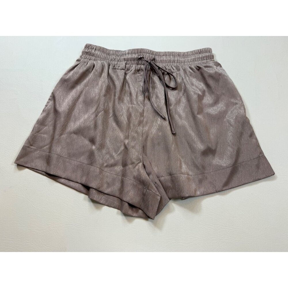 TCEC Satin-Style Elastic Waist Shorts M Brown Gray Polyester Blend (bin HH124)